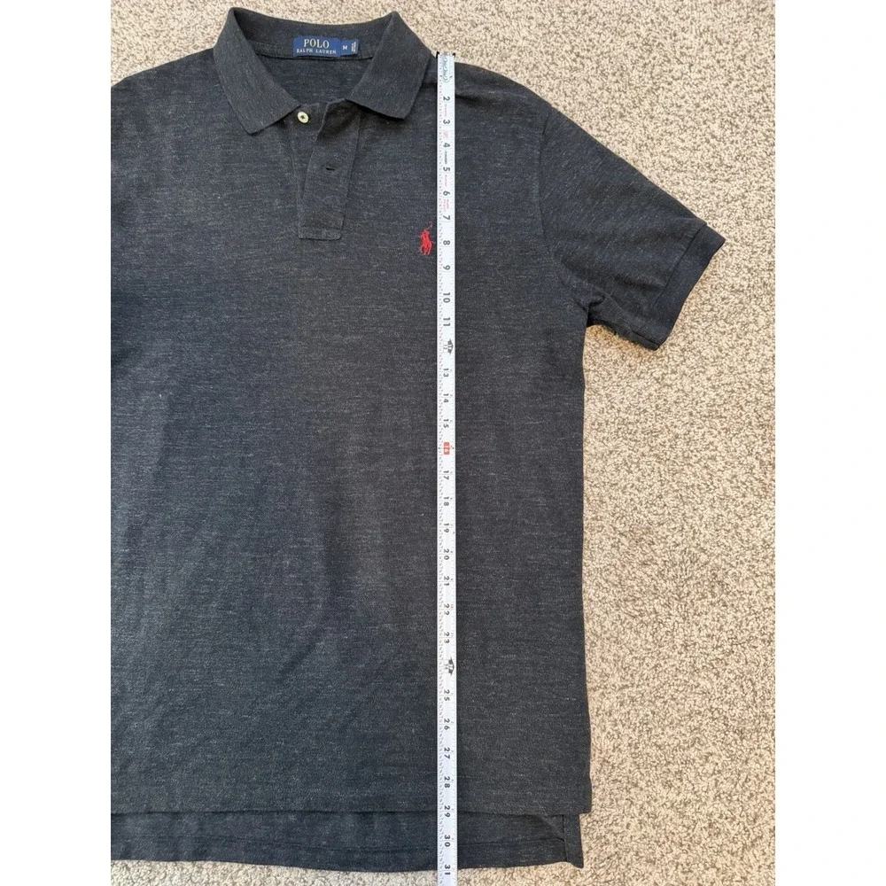 Polo Ralph Lauren Polo Shirt Men M Classic‎ Fit Heather Charcoal Pique Knit Pony